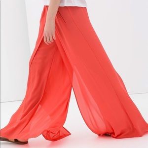 Zara Coral Palazzo Layered Pants